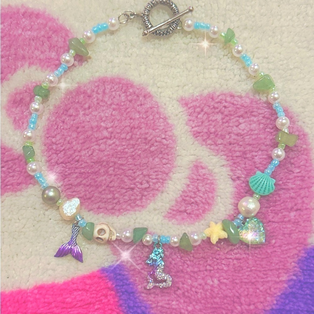 “ Mermaid Shore ” Charm Beaded Choker Necklace Handmade Beachy Boho